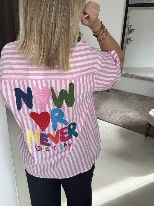 Chemise manches courtes à rayures roses – Image 3