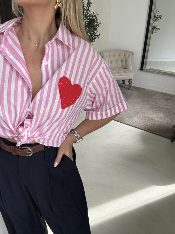 Chemise manches courtes à rayures roses – Image 2