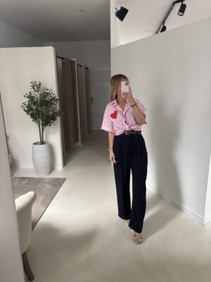 Chemise manches courtes à rayures roses