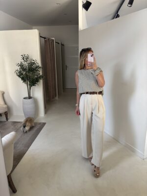 Top vichy kaki avec chouchou intégré