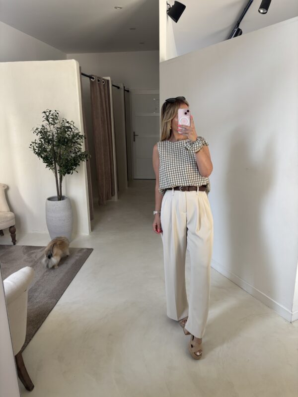 Top vichy kaki avec chouchou intégré