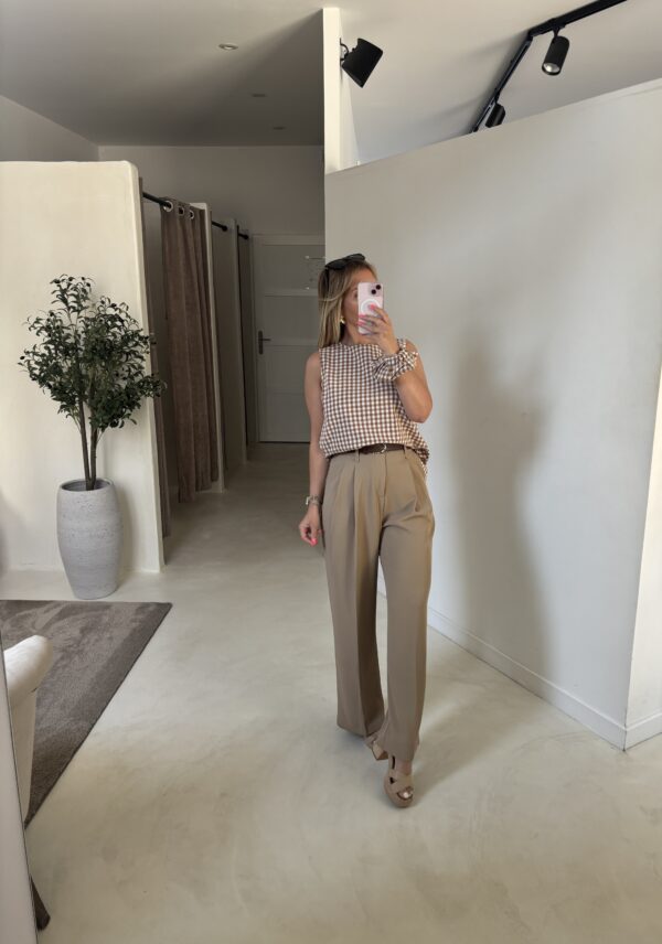 Top vichy camel avec chouchou intégré