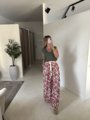 Pantalon fleuri ceinturé