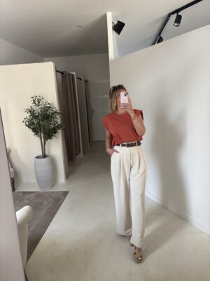 T-shirt style épaulettes terracota, détails pailletté