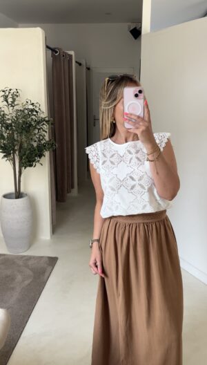 Top en dentelle blanc, sans manches