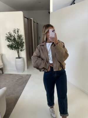 Veste bomber oversize en suédine, beige clair