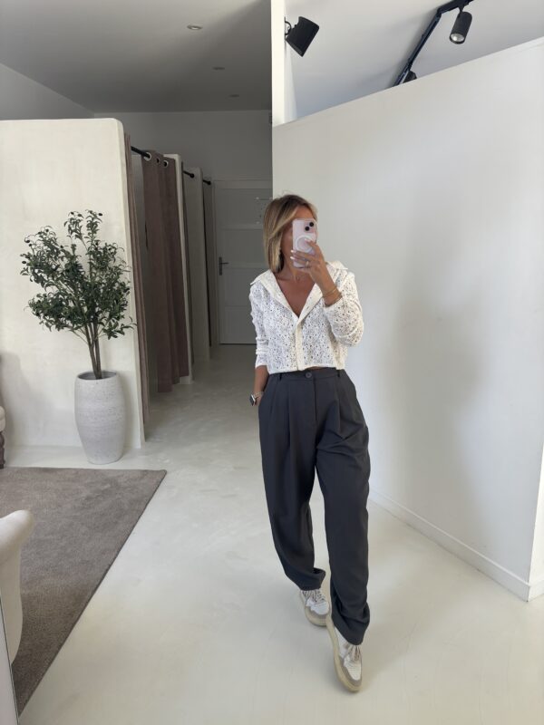 Chemise courte en dentelle écru