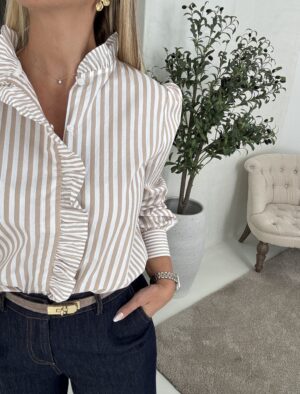 Blouse à rayures beige et blanc