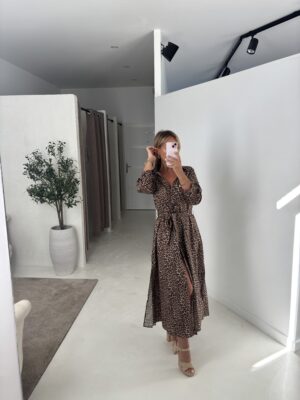 Robe chemise longue léopard