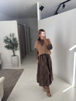 Gilet en maille sans manches à capuche camel