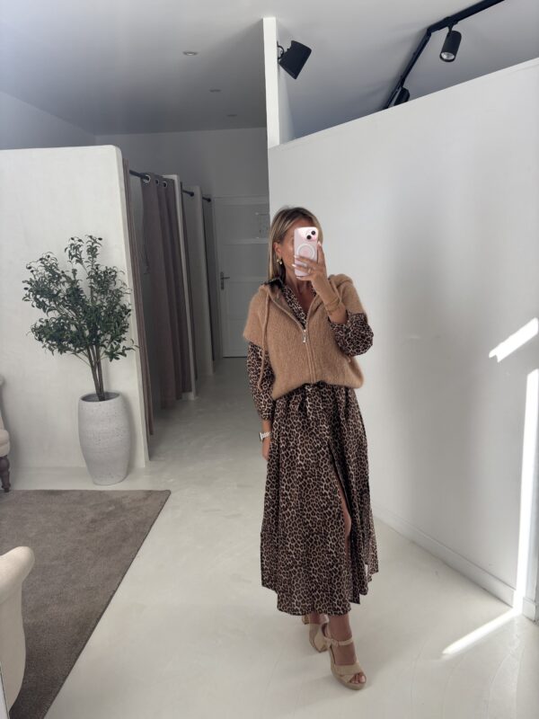Gilet en maille sans manches à capuche camel