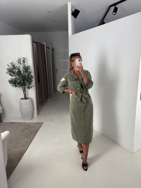 Robe chemise en jean kaki