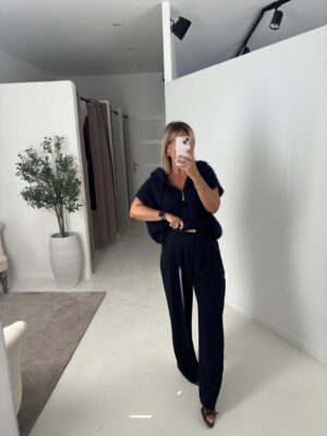 Gilet en maille sans manches à capuche marine