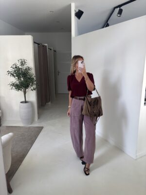 Pantalon ballon rose ceinturé