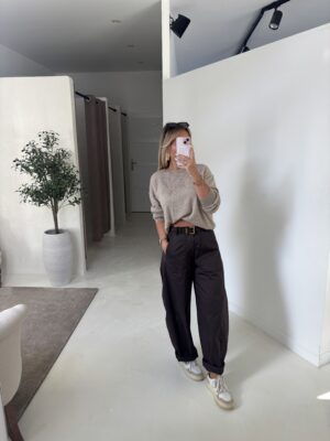 Pull en maille texturée beige, col rond