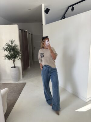 Pull en maille beige manches courtes « Très chic »