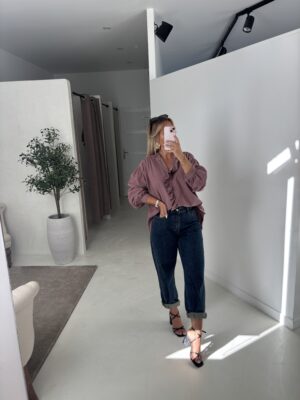 Blouse ample en velours vieux rose