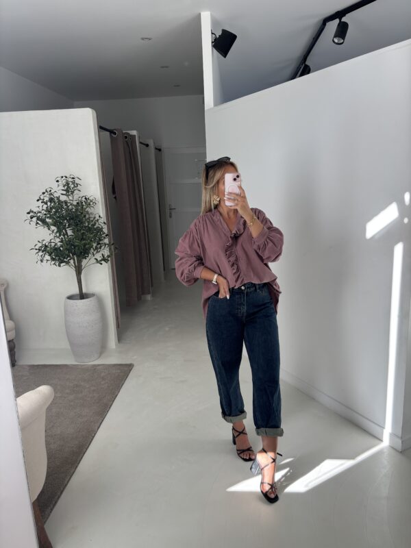 Blouse ample en velours vieux rose