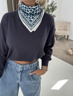 Pull en maille texturée marine, col rond