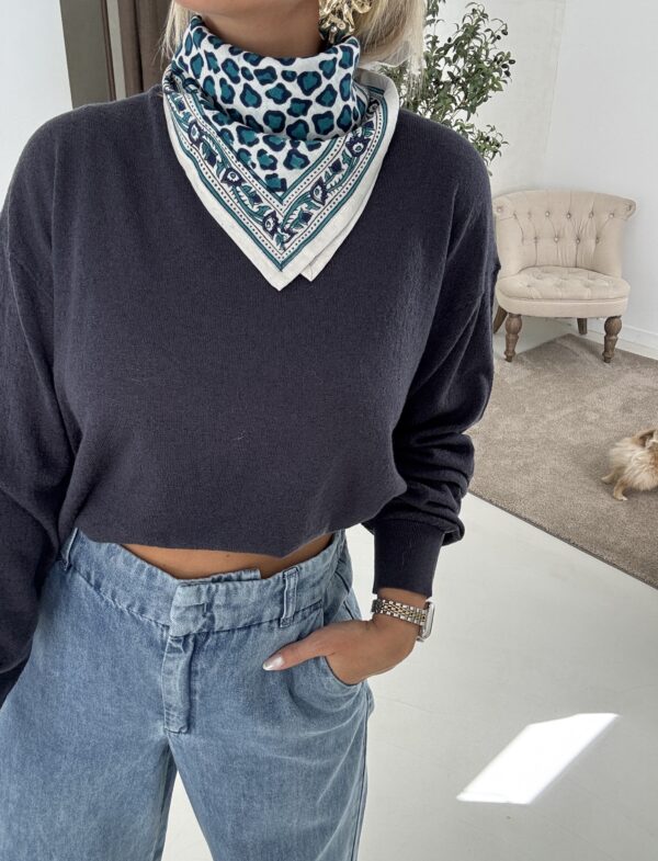 Pull en maille texturée marine, col rond