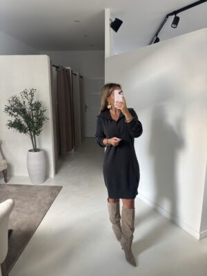 Robe zippée en maille à manches longues gris foncé
