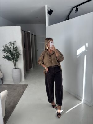 Pantalon ballon marron velours ceinturé