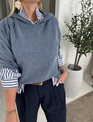 Sweat à capuche manches courtes bleu