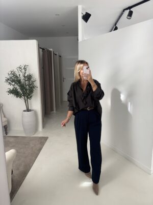 Blouse marron oversize détails volants