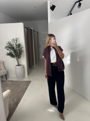 Gilet sans manches col montant prune
