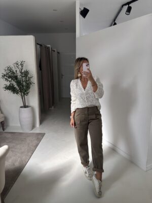 Pantalon chino kaki plissé à poches