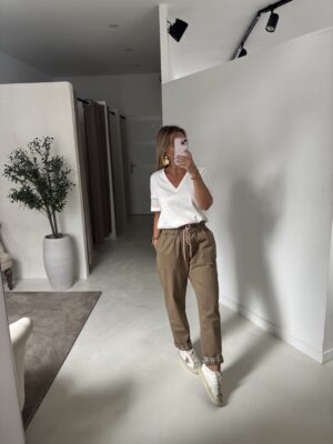Pantalon camel coupe jogger, taille élastiquée