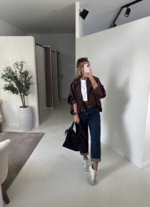 Bomber en suédine marron chocolat