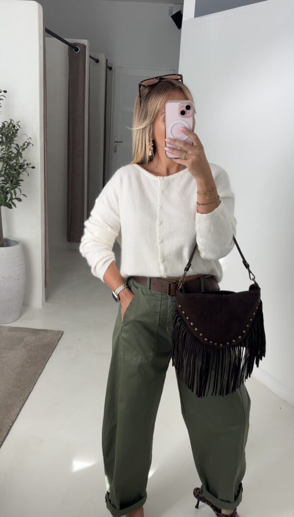 Pull gilet col bateau blanc – Image 2