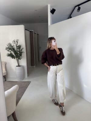Pantalon ballon écru velours ceinturé