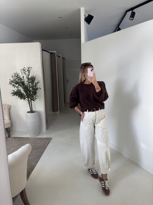 Pantalon ballon écru velours ceinturé