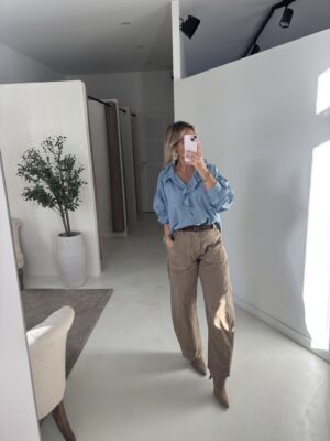 Pantalon ballon camel velours ceinturé