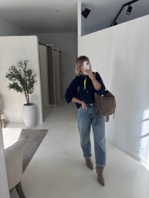 Gilet bleu marine « From I love you to Je t’aime »
