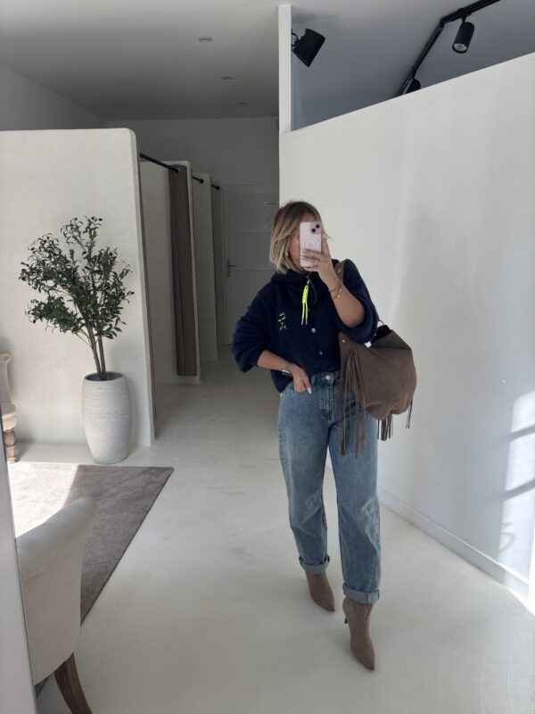 Gilet bleu marine « From I love you to Je t’aime »