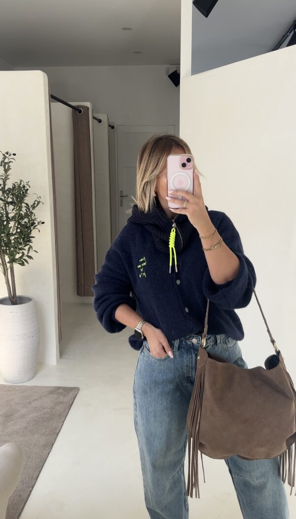 Gilet bleu marine « From I love you to Je t’aime » – Image 2