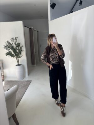 Pantalon ballon noir velours ceinturé