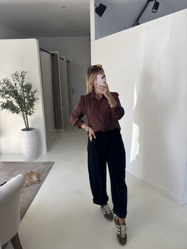 Pantalon ballon noir velours ceinturé – Image 3