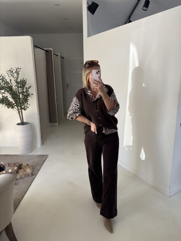 Jean Taille Haute Détails Poches Marron – Image 2