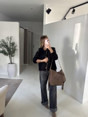 Grand sac en daim marron, détails clous dorés