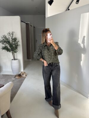 Chemise kaki à motifs taches beige