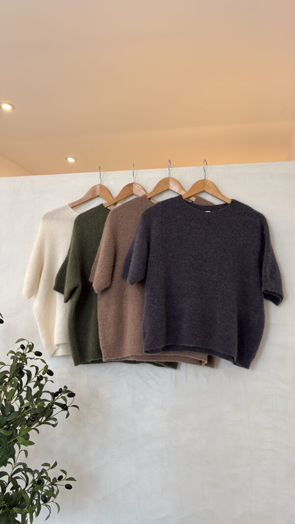 Pull doux manches courtes gris souris – Image 2