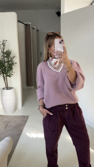 Pull à épaulettes col rond rose