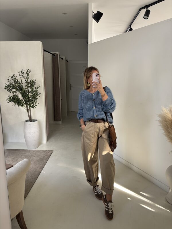 Gilet grosse maille bleu jean – Image 2