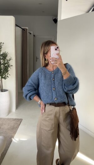 Gilet grosse maille bleu jean