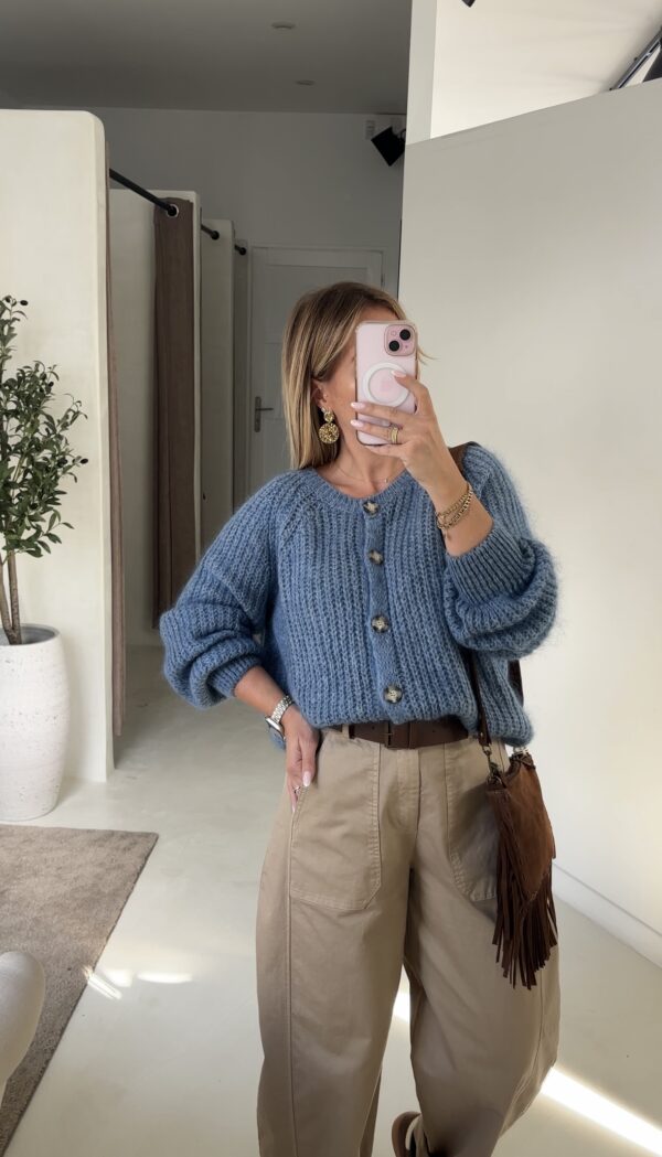 Gilet grosse maille bleu jean