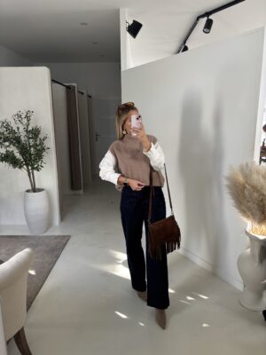 Jean Taille Haute Détails Poches Brut